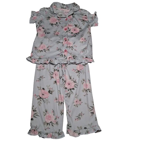 Laura Ashley Other - Laura Ashley Pajamas Set Youth Girls 2T 2 Piece Blue Pink Rose Ruffled Sleepwear